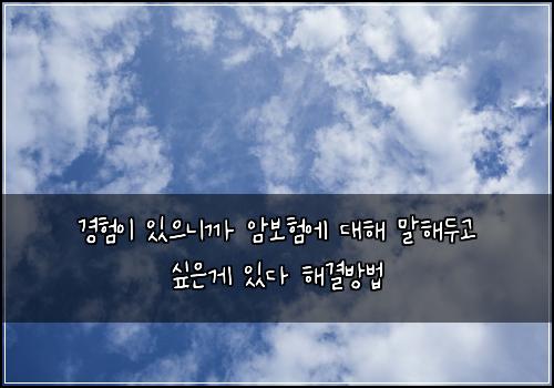 경험이 있으니까 암보험에 대해 말해두고 싶은게 있다 해결방법